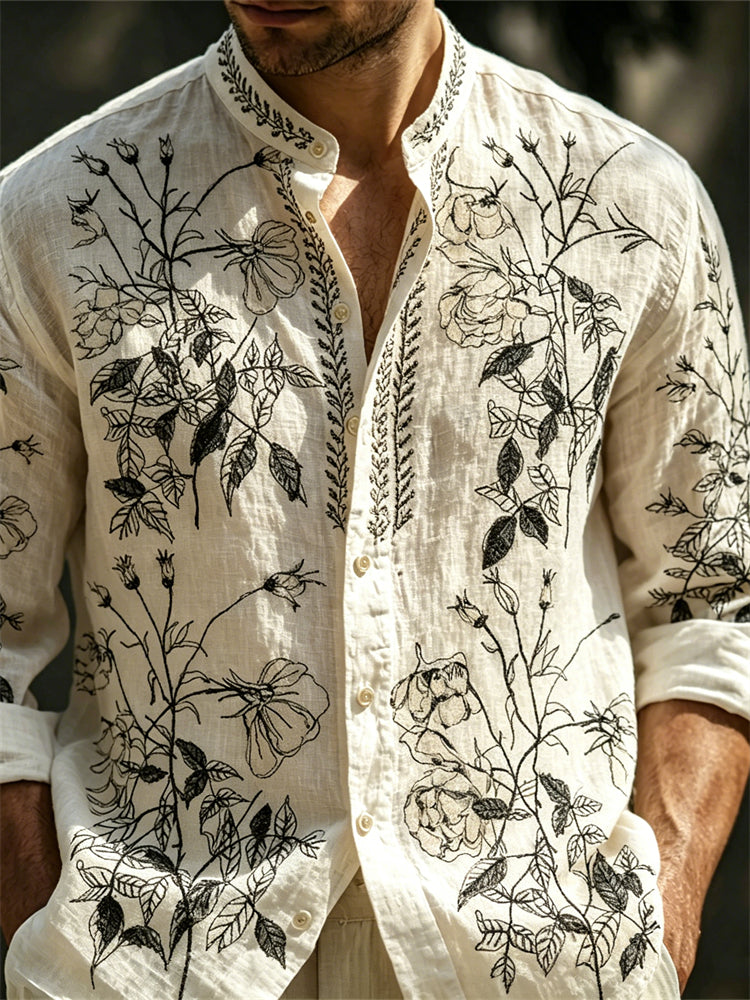 Men's Vintage Forest Flowers Linen Shirt