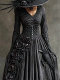 Vintage Rib Cage Raven & Dark Roses Celtic Linen Maxi Dress
