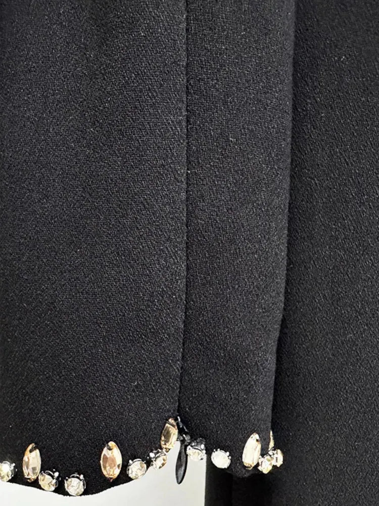 Long Sleeve Embellished A Line Maxi Dress Black