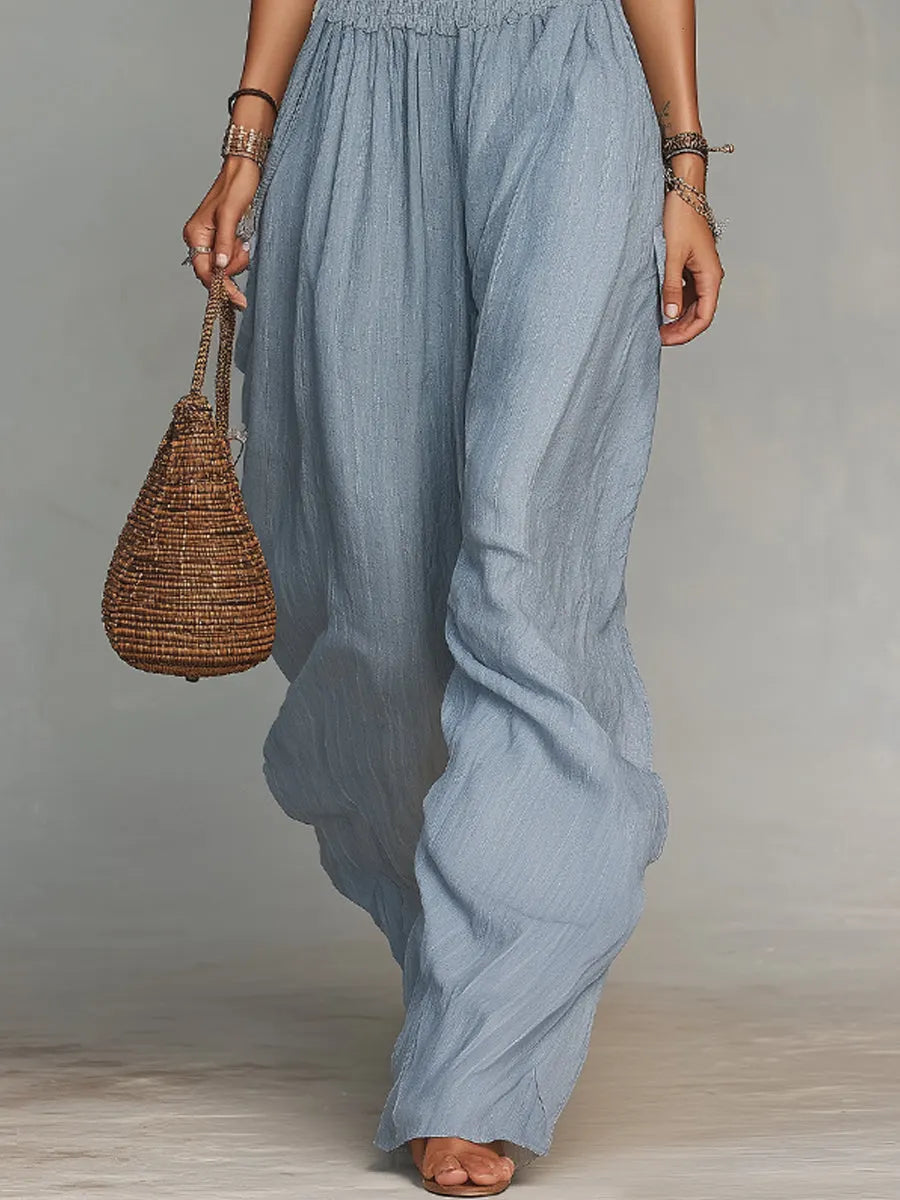 Boho Lace-Trimmed Off-Shoulder Wide-Leg Jumpsuit