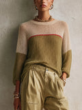Olive Colorblock Lightweight Knit Sweater