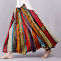 Boho Colorful Textile Flowy Linen Blend Wide Skirt