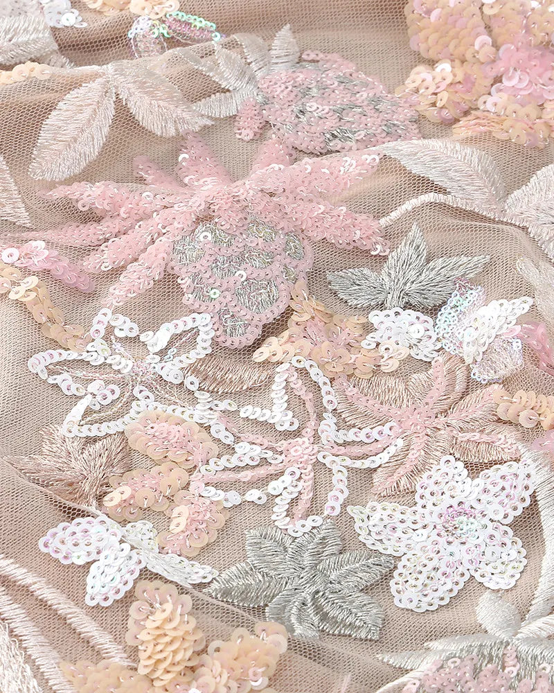 Halter Floral Sequin Embroidered Maxi Dress Pink