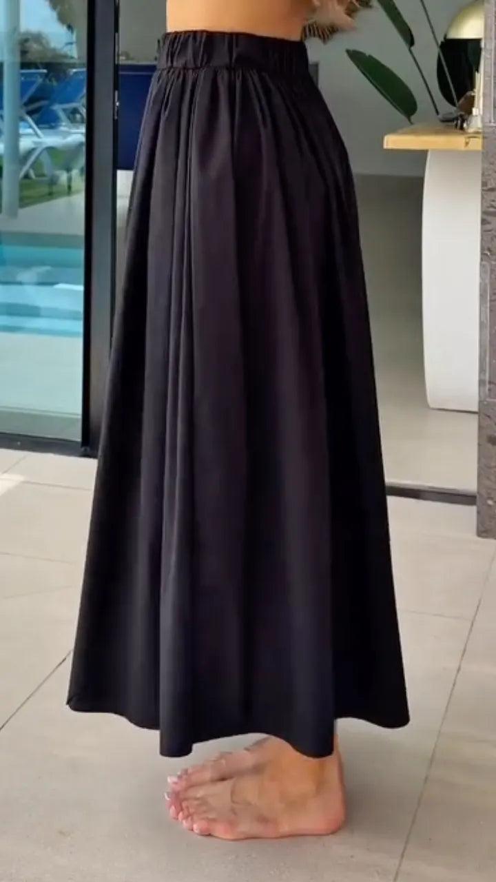 Elastic Waist Flowy Maxi Skirt