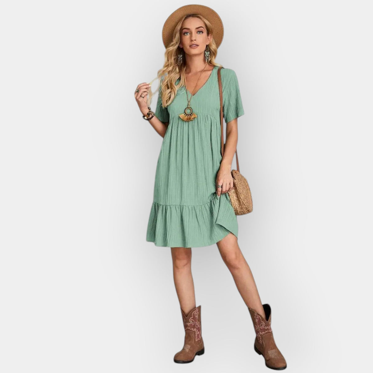 Midi Dress with V Cut