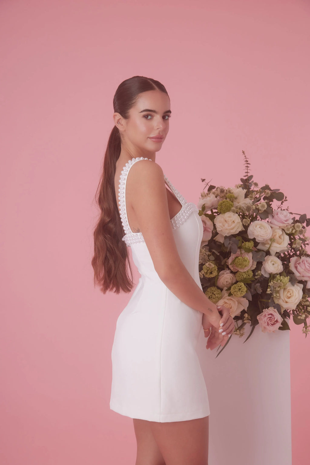 The Ultimate Muse Pearl Trim Mini Dress | White