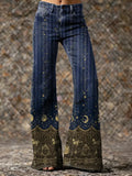 Women's Star And Moon Carousel Pattern Art Print Casual Washed  Pants