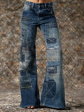Women's Patchwork Pattern Art Print Casual Washed Cotton  Pants