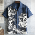 Japanese Art Vintage Tiger Pattern Men's Short Sleeve Shirt