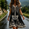 Women's Vintage Rose And Bloody Halloween Art V-neck Short Sleeve Mini Dress