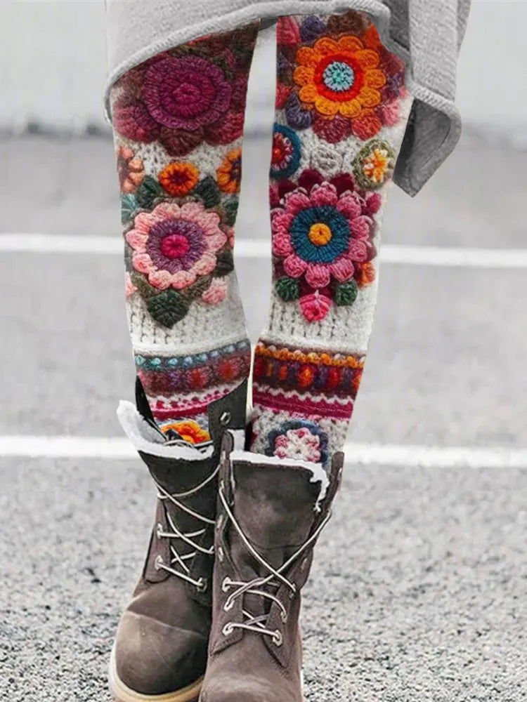Vintage Floral Cozy Knit Leggings