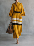 Women's Minimalist Color-Block Maxi Dress With Elastic Waist And Three-Quarter Sleeves MDZ2053G2WY