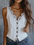 Vintage Lace Collar Sleeveless Vest