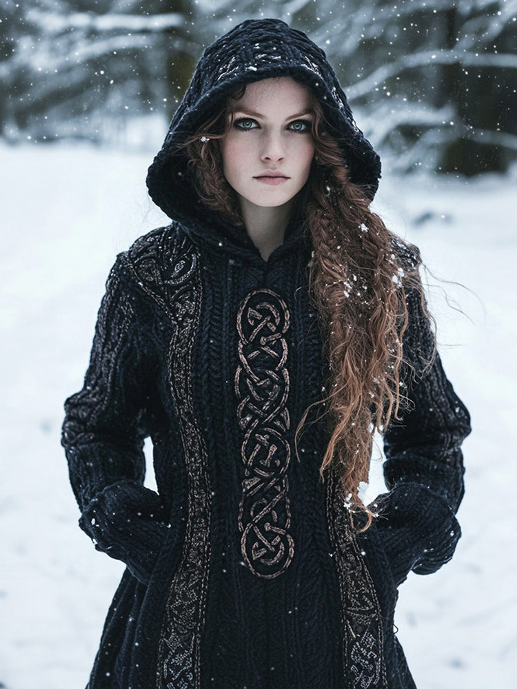 Women's Vintage Viking Totem Dark Celtic Mythology Hooded Sweater