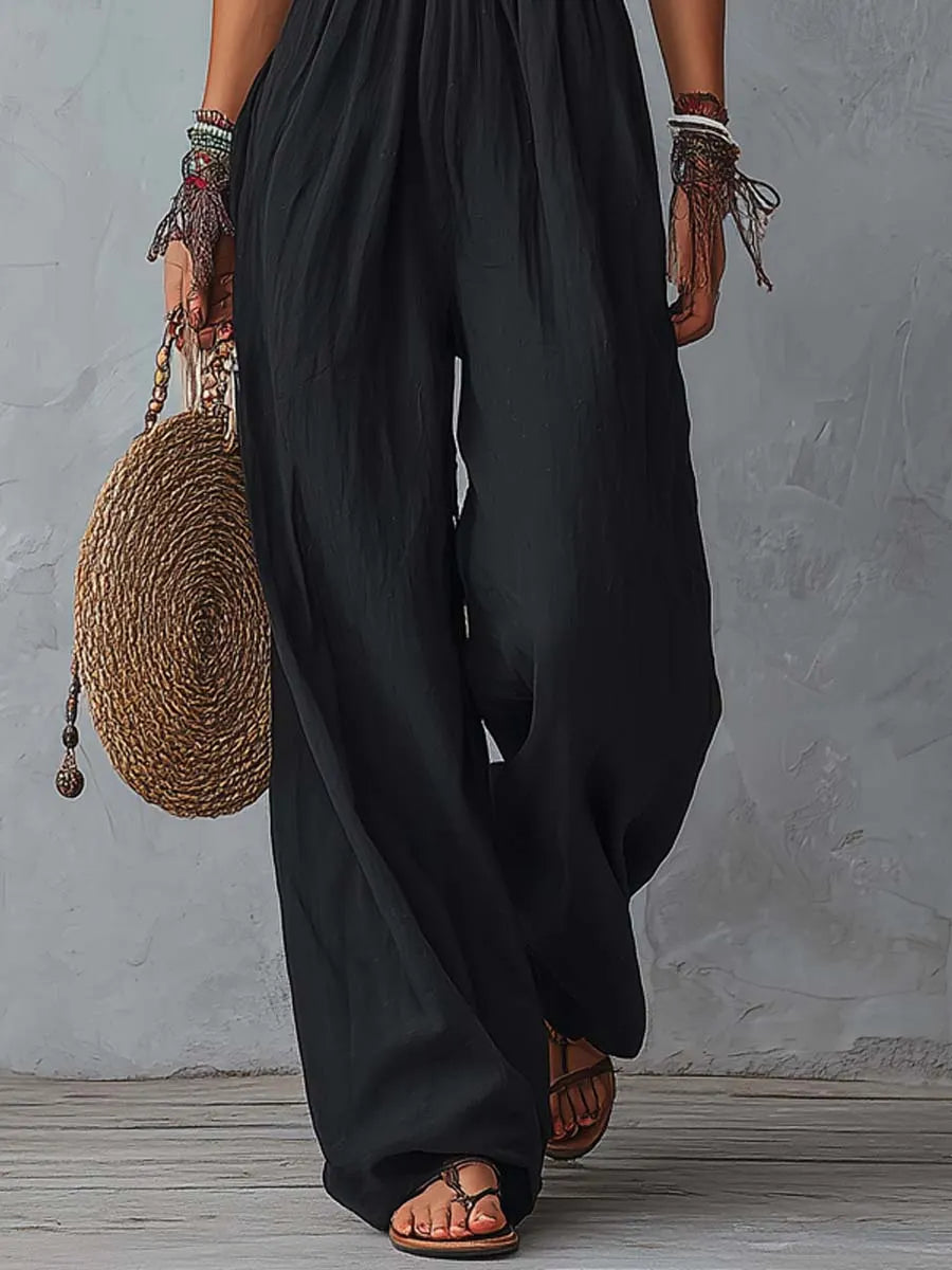 Bohemian-Style Lace Halter Cotton-Linen Jumpsuit