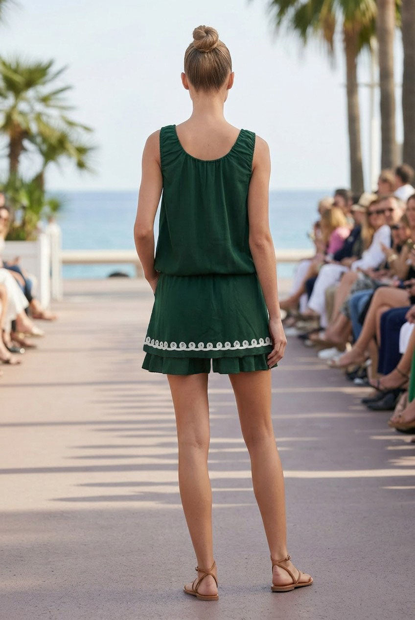 IVY EMBROIDERED BUBBLE LINEN TOP