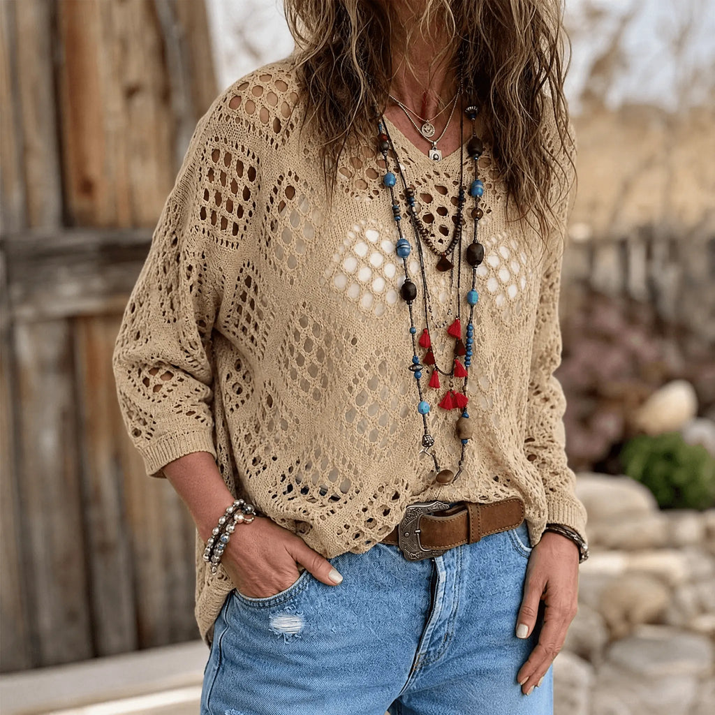 Sunfara – Women's Bohemian Crochet V-Neck Top