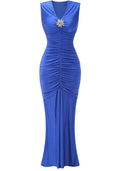 Crystal Detail Ruched Maxi Dress Blue