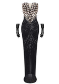 Strapless Crystal Sequin Maxi Dress Black