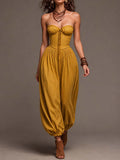 Bohemian Mustard Yellow Cotton Corset And Balloon Pants Jumpsuit