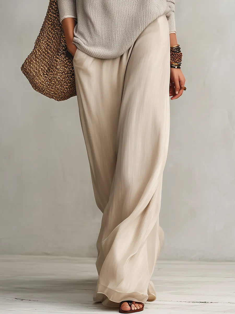 Relaxed Coastal Knit Sweater & Palazzo Pants Outfit Set