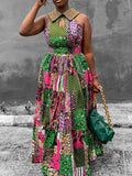 Floral Printed Loose Plus Size Round-Neck Maxi Dresses