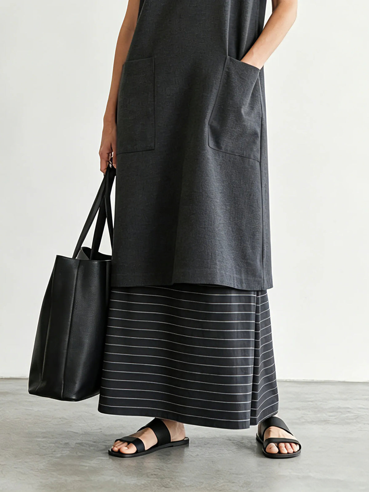 Women's Minimalist Color-Block Striped Short-Sleeve Maxi Dress MDZ3052F9WY