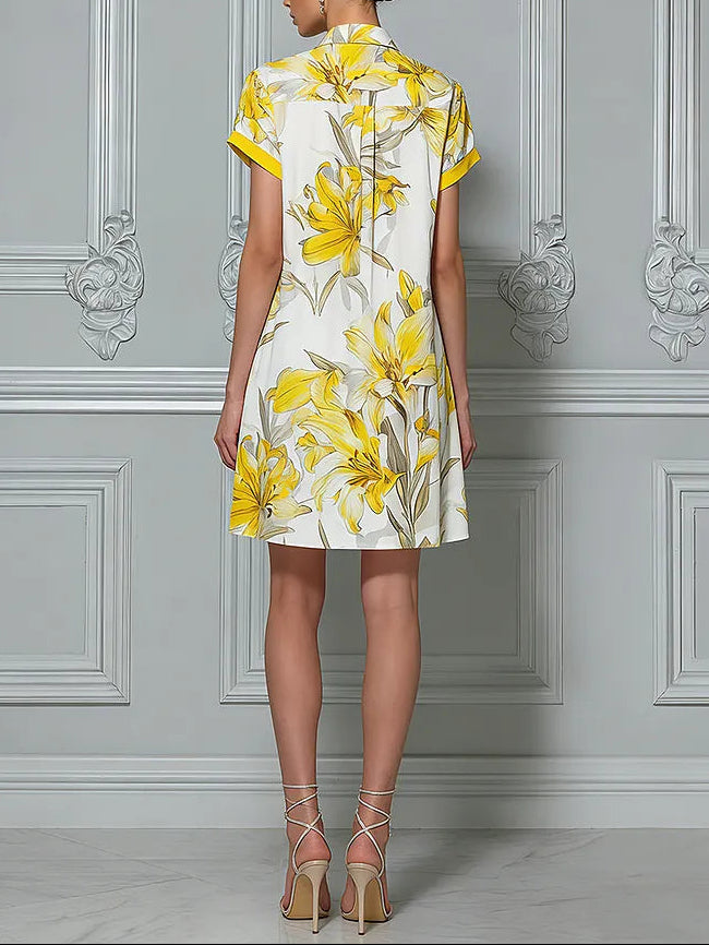 Sunshine Lily Vibrant Floral Button-Down Mini Dress