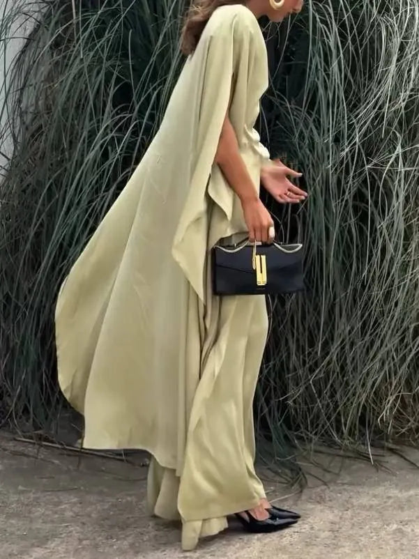 Long Loose Shirt And Side Slit Wide Leg Pants Suit-Shirt