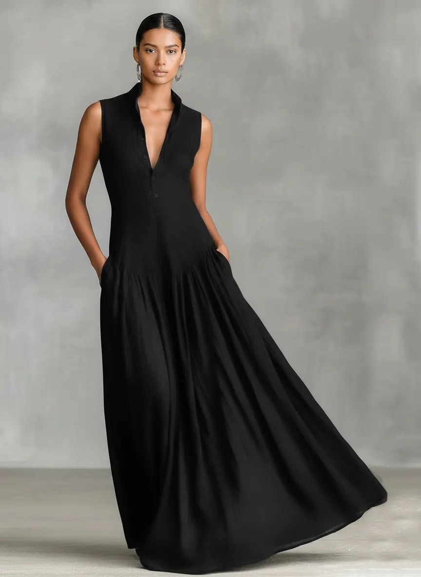 Women's Minimalist Linen Blend Sleeveless Maxi Dress MDZ2240A6Y