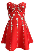 Strapless Crystal Bustier A Line Dress Red