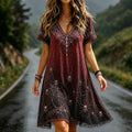 Women's Vintage Halloween Spider And Spiderweb Art Pattern V-neck Midi Dress