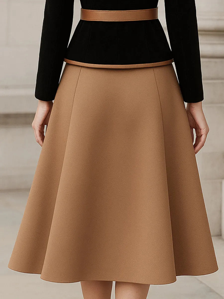 Elegant High-Waist A-Line Midi Skirt