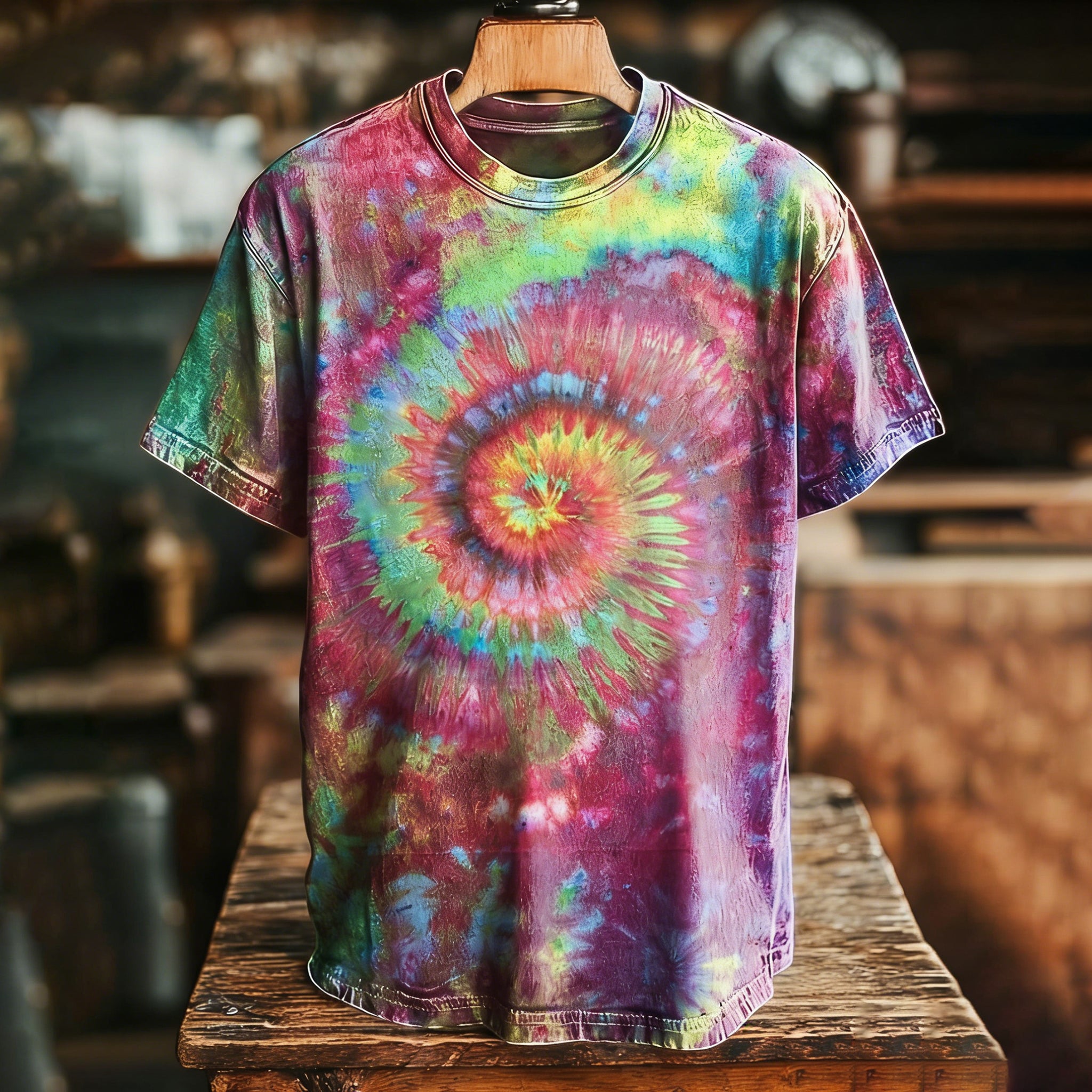 Hippie Tie-dye Swirl Art Print Casual Loose Short Sleeve T-shirt