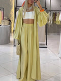 Unique Pleated Lantern Sleeve Cardigan-Style Long Top