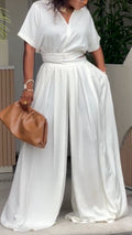 White Satin Cinched-Waist Co-Ord Set