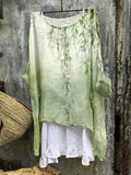 Bamboo Art Pattern Linen Blend Flowy Tunic