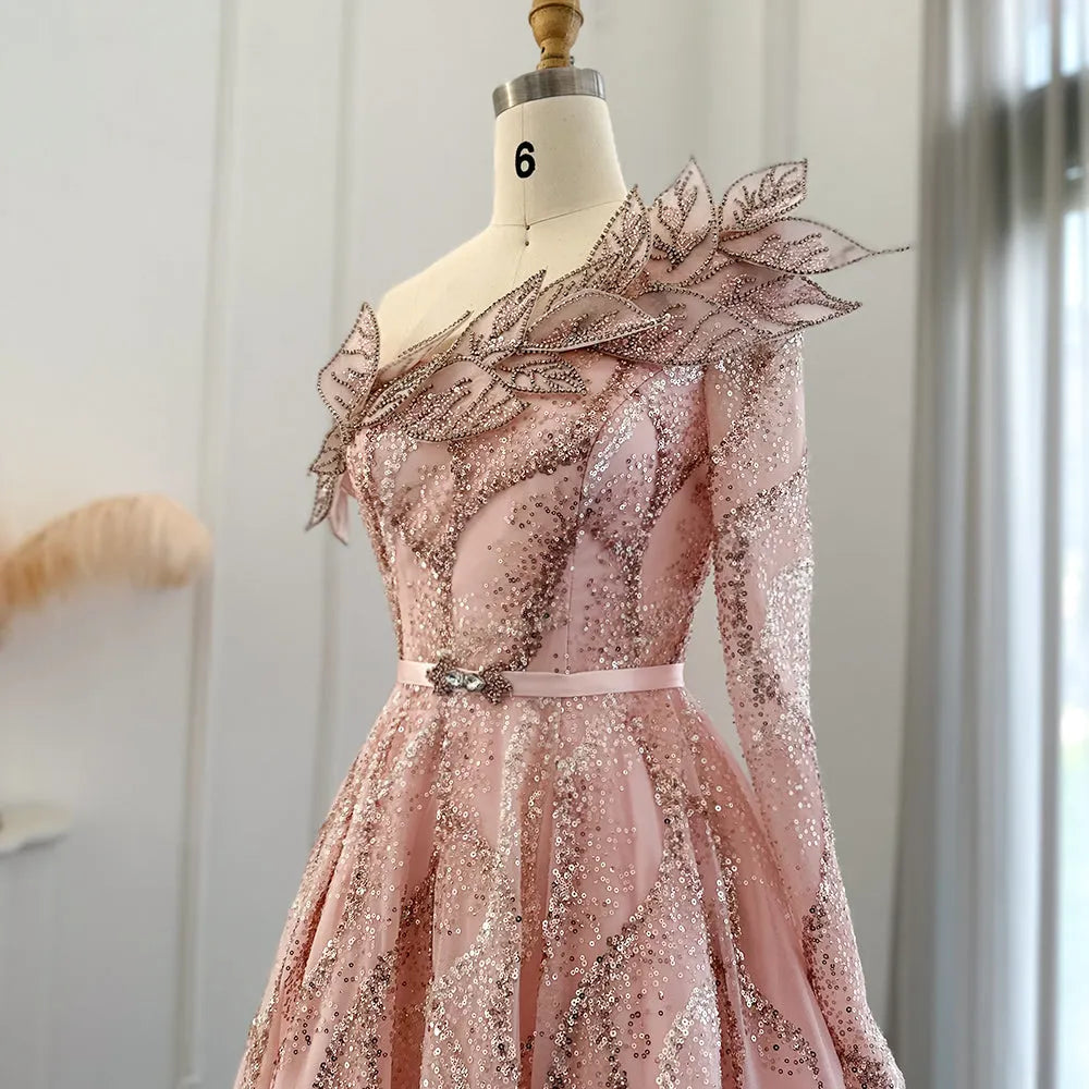 Dreamy Vow Luxury Dubai Ball Gown Gold Evening Dresses for Women Wedding 2023 Elegant One Shoulder Prom Formal Party Gown 359