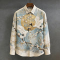 Men's Cranes With Apricot Blossoms Painting Art Linen Shirt