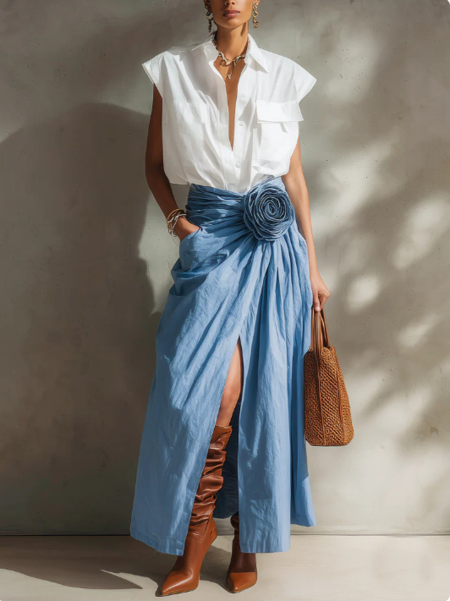 Elegant Artistic Cut Floral Embellishment Skirt