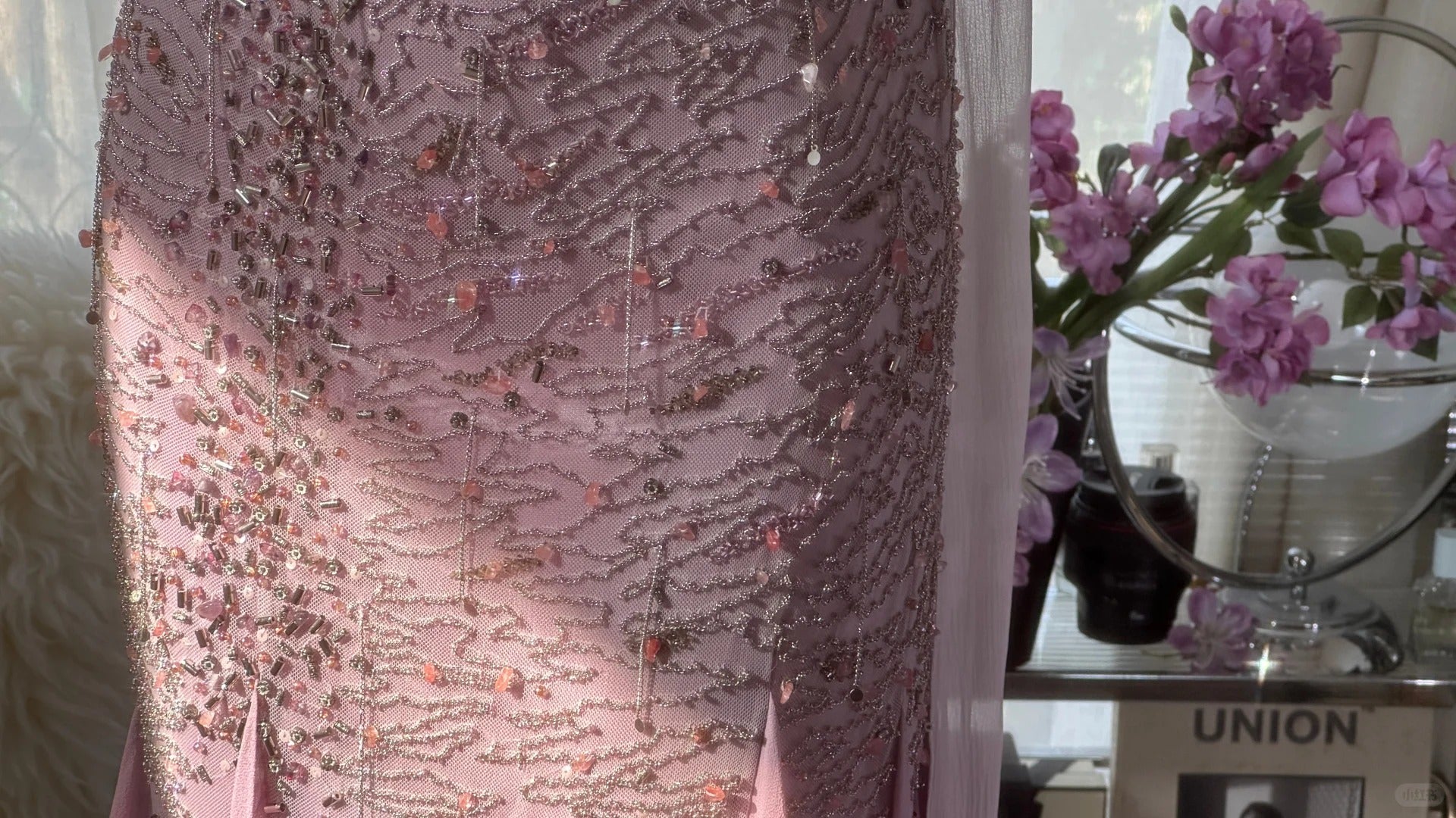 Pink Purple Elegant Romantic Exquisite Beaded Long Chiffon Ball Gown Evening Dress Birthday/Wedding Guest/Holiday Party Dress Prom Dress