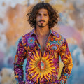 Men's Hippie Sunflower Print Retro Tie-dye Shirt