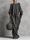 Women's Loose Cotton And Linen Batwing Sleeve Maxi Dress