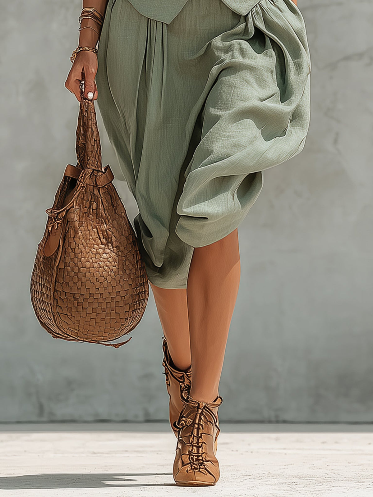 Green Sleeveless Vest And Culottes Set