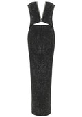 Strapless Crystal Cut Out Maxi Dress Black