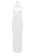 Halter Pearl Backless Maxi Dress White