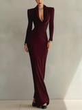 Wine Red Ruched Cowl Neck Maxi Dress