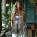 Vintage Floral Print Linen Blend Tank Top