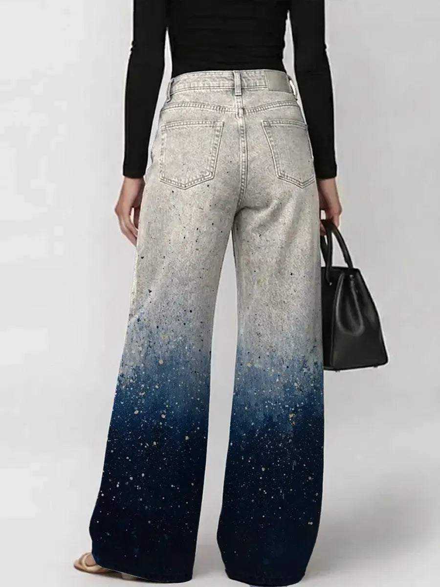 Women's Vintage Gradient Art Print Casual Fashion Cutout Jeans