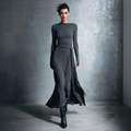 Women's Vintage Elegant Gray Draped Maxi Dress With Long Sleeves